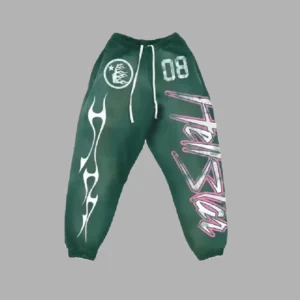 Hellstar Flame Flare Green Sweatpants