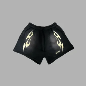 Hellstar Sports Flame Fleece Black Shorts