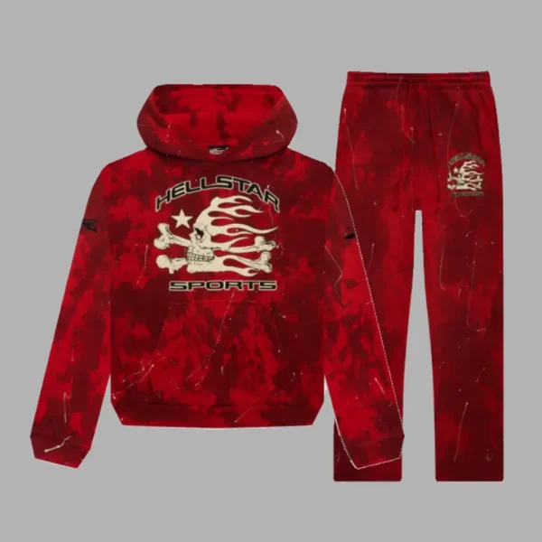 Red Hellstar Sports Tye-Dye Skull Tracksuit - Hellstar Hoodies