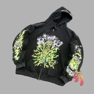 Black Hellstar Retro Zip-Up Hoodie - Hellstar Hoodies