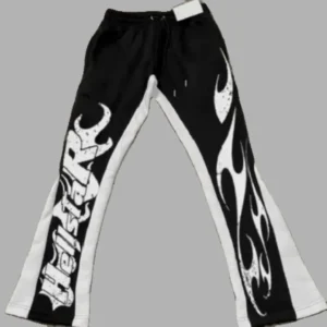 Black/White Hellstar Flame Graphics Flared Pants
