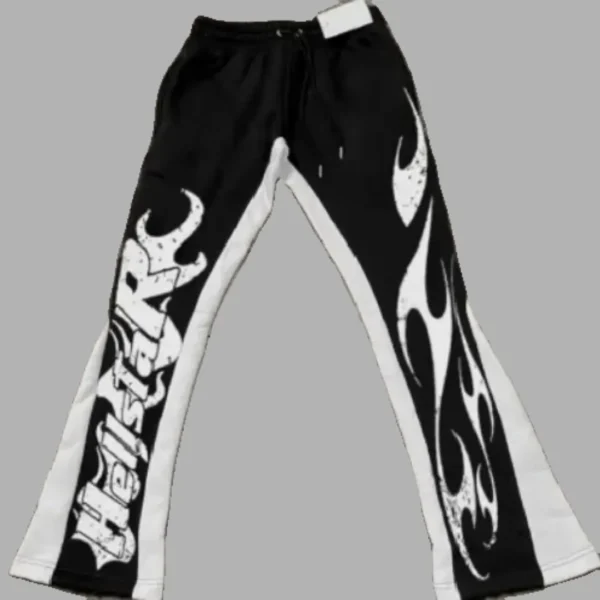 Black/White Hellstar Flame Graphics Flared Pants