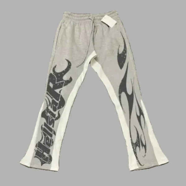 Black/White Hellstar Flame Graphics Flared Pants
